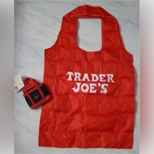 New Trader Joe's Black Red Mini Micro Tote Folded 2 in 1 Reusable Shopping Bag